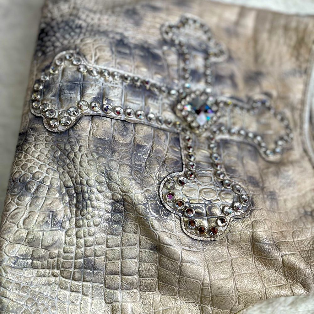 Raviani silver gray charcoal croc leather purse bag Swarovski crystals